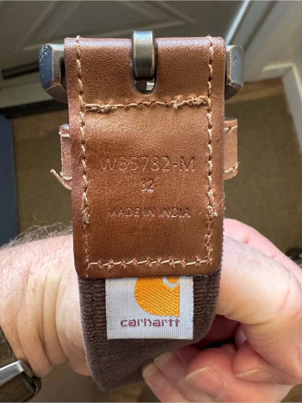 Carhartt Canvas Web Belt | Brown Leather Trim & Gunmetal Buckle | Men’s Size 32